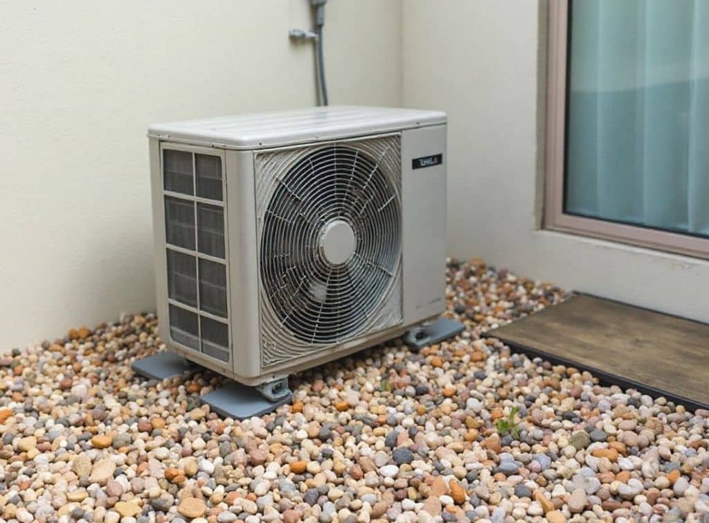 HVAC technician inspecting an old outdoor air conditioner to determine if it should be repaired or replaced – Direct Home Services.