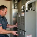 Technician installing a residential furnace in a Coachella Valley home during a new installation