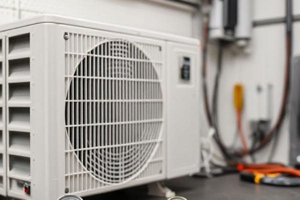 Close-up of an air conditioning system being thoroughly inspected with diagnostic tools in a professional workspace in Indio, CA.