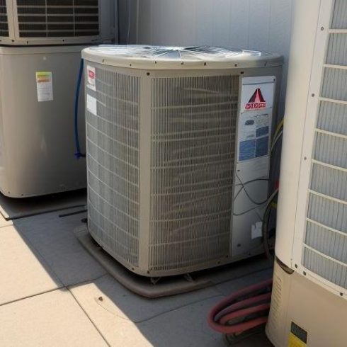 HVAC contractor servicing AC unit in Mecca CA residential neighborhood